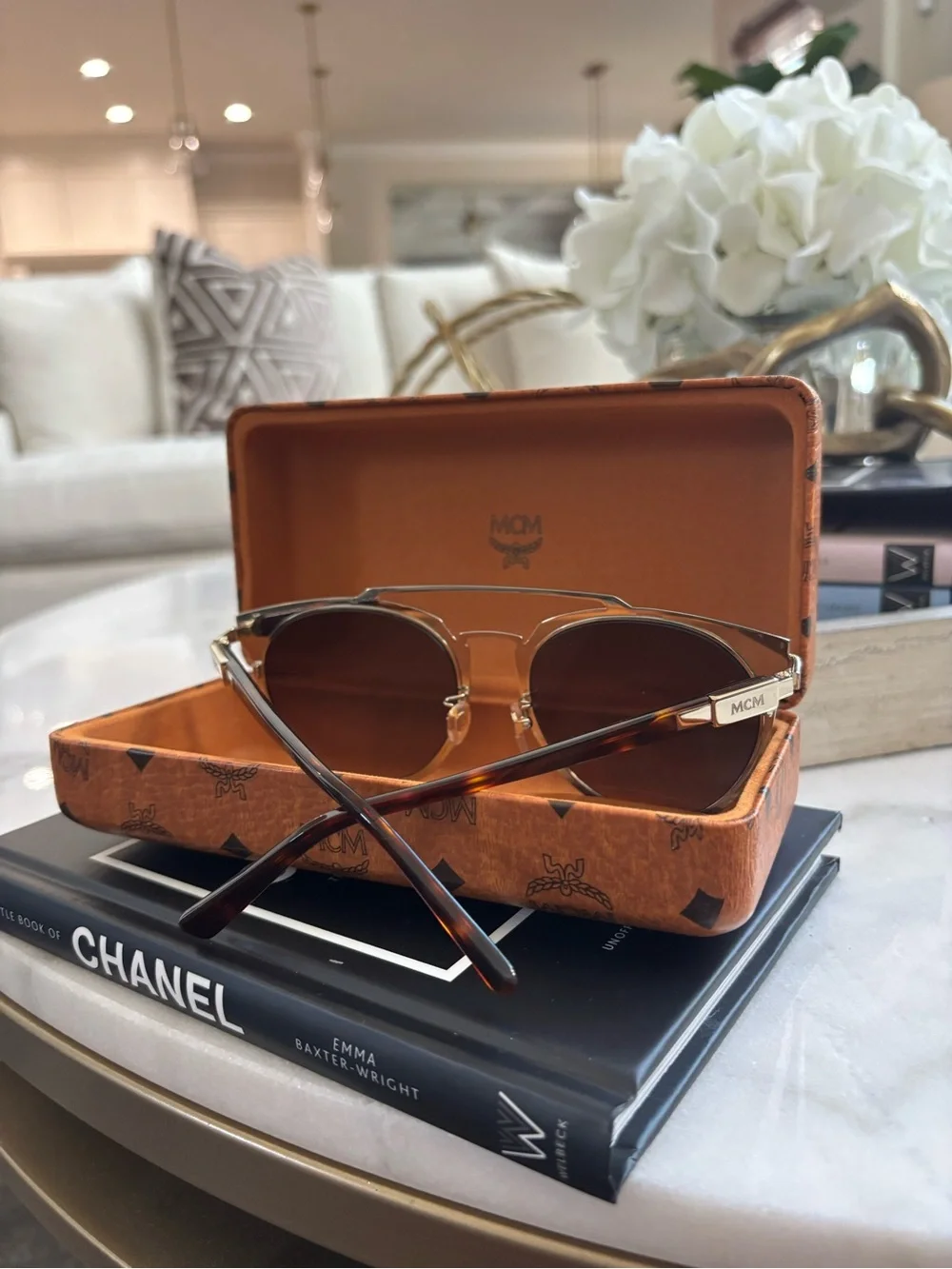 MCM Black Frame Sunglasses with Brown Lenses and Silver Accents
